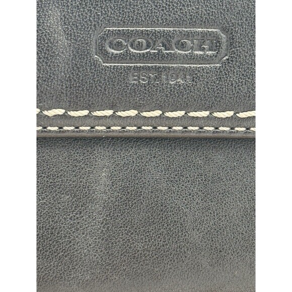 COACH BLACK GENUINE LEATHER BIFOLD SNAP WALLET Silver Turn  Key Lock Credit Card - Picture 6 of 11